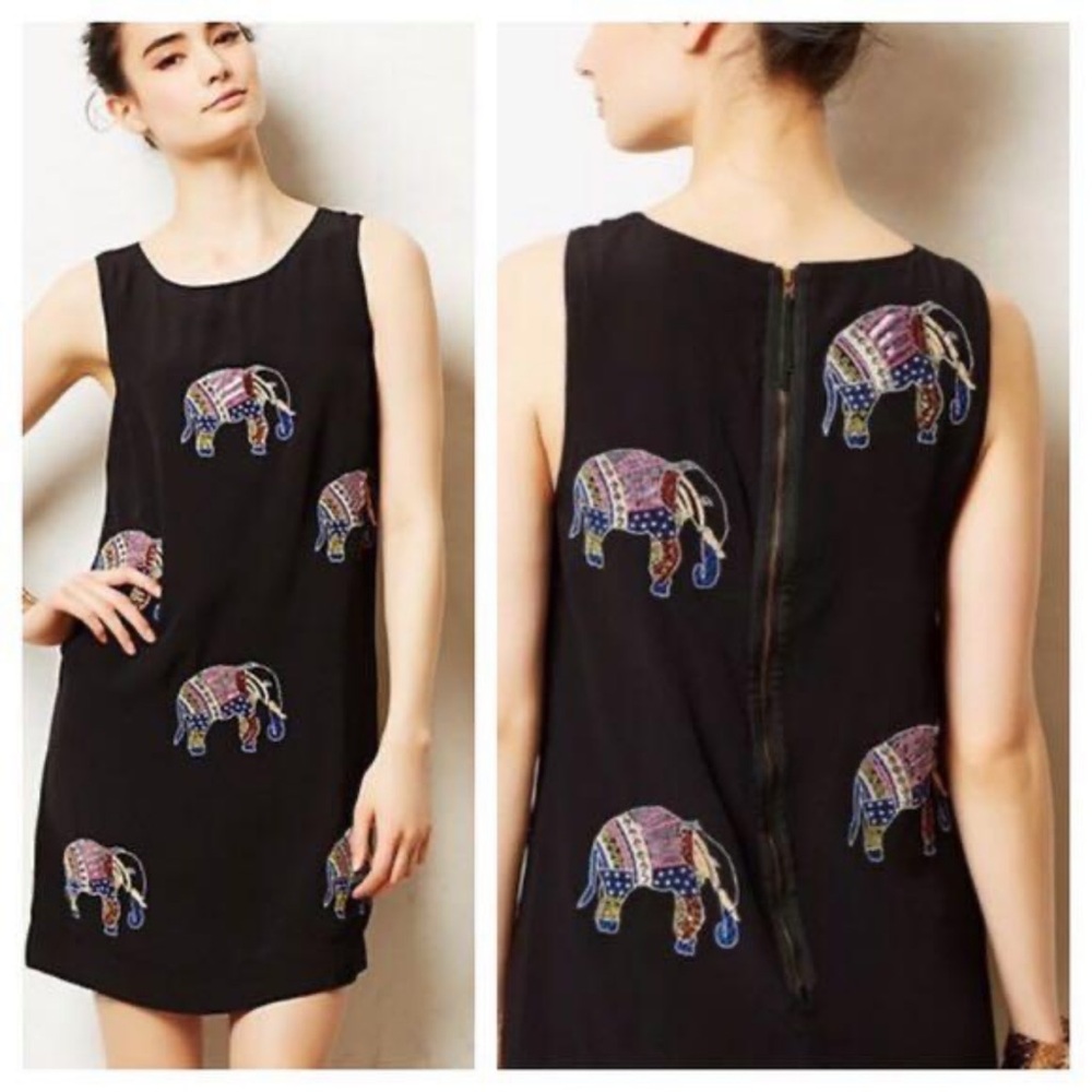 Anthropologie x Leifsdottir Elephant Embroidered Sequin Blank Dress women size 8